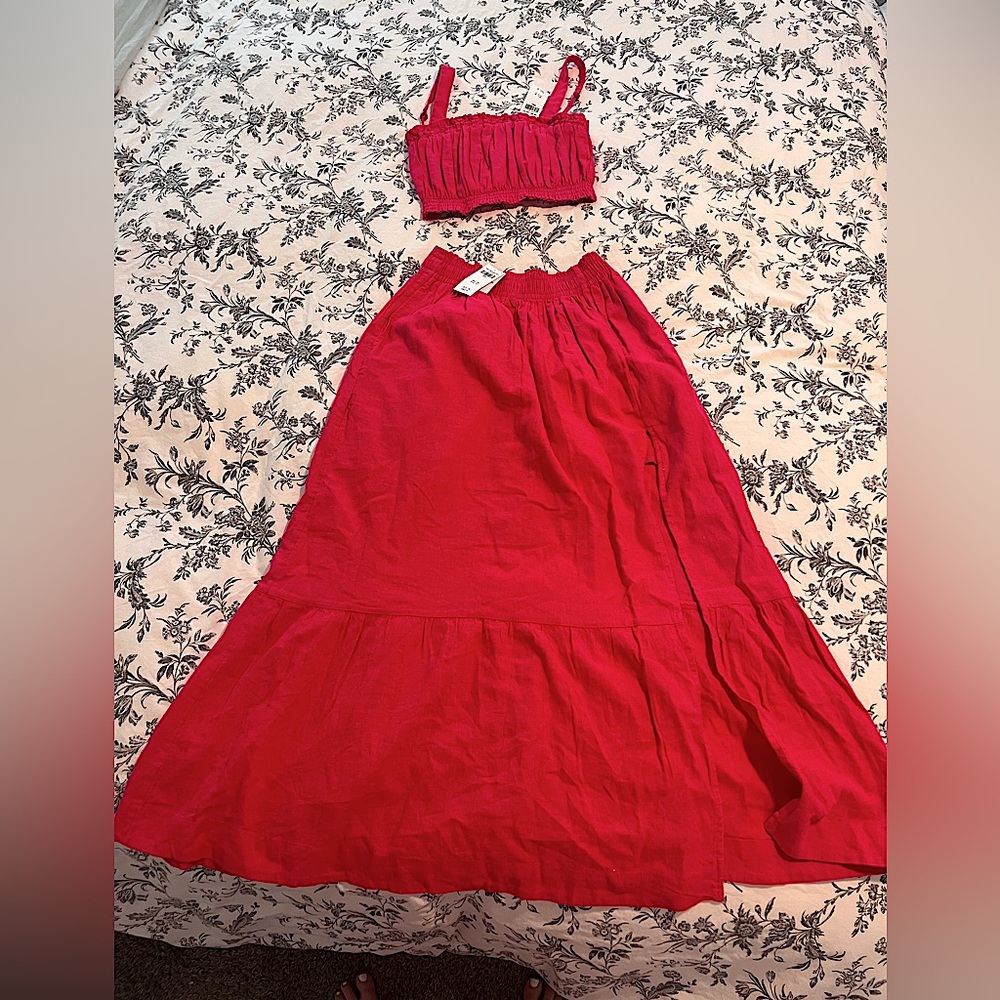 Abercrombie linen matching maxi skirt set